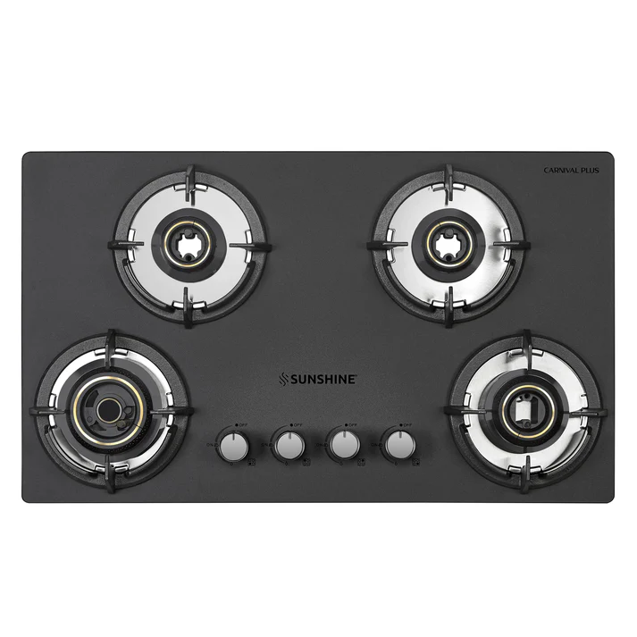 Sunshine Carnival Plus Brass Burner Matt Finish Super Slim Tablet Hob 4 Burner Auto Ignition (LPG) - Image 2