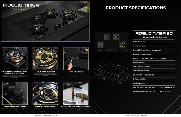 SUNSHINE FIDELIO TIMER 4B 90 CM BUILT IN HOB - Image 7