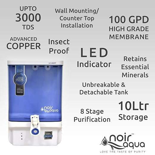Aqua Jade RO Water Purifier with Active Copper RO + UV + UF + TDS Control + Pre Filter & Accessories, Premium RO Water Filter System for home 10 Ltrs, 8 Stage (Blue) - Image 8