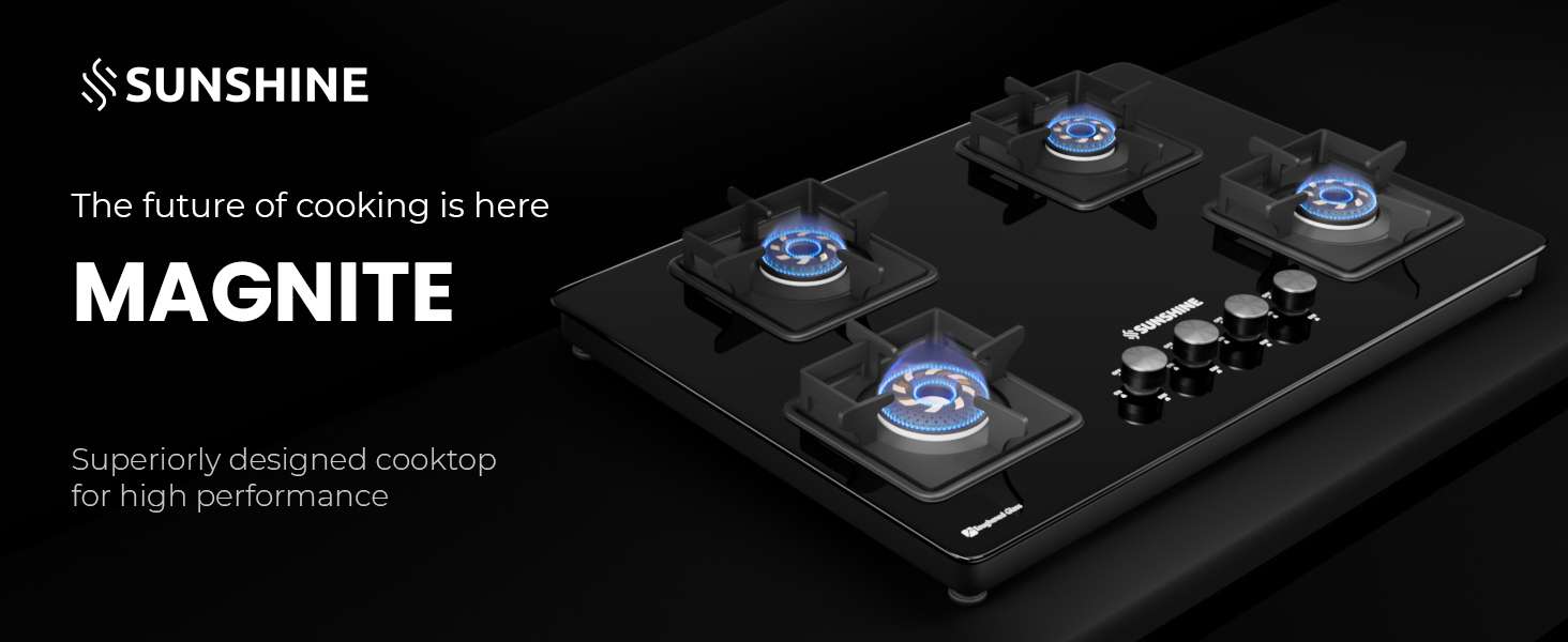 Sunshine Slimmest Magnite 4 Burner Glass Hob Top Cooktop Manual Ignition (PNG) - Image 18