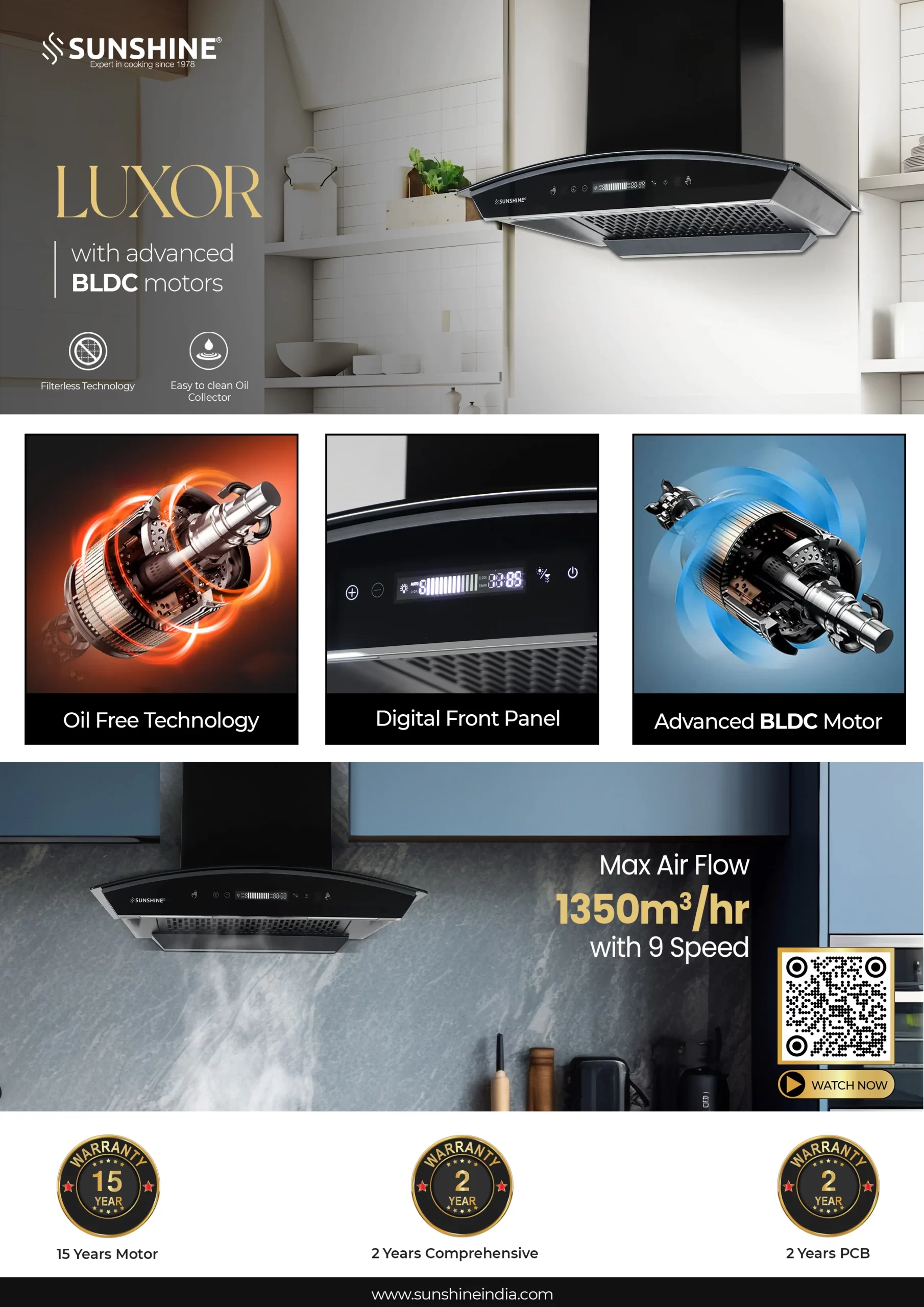 Sunshine Luxor 60 Wall Mounted Auto Clean Chimney - Image 2