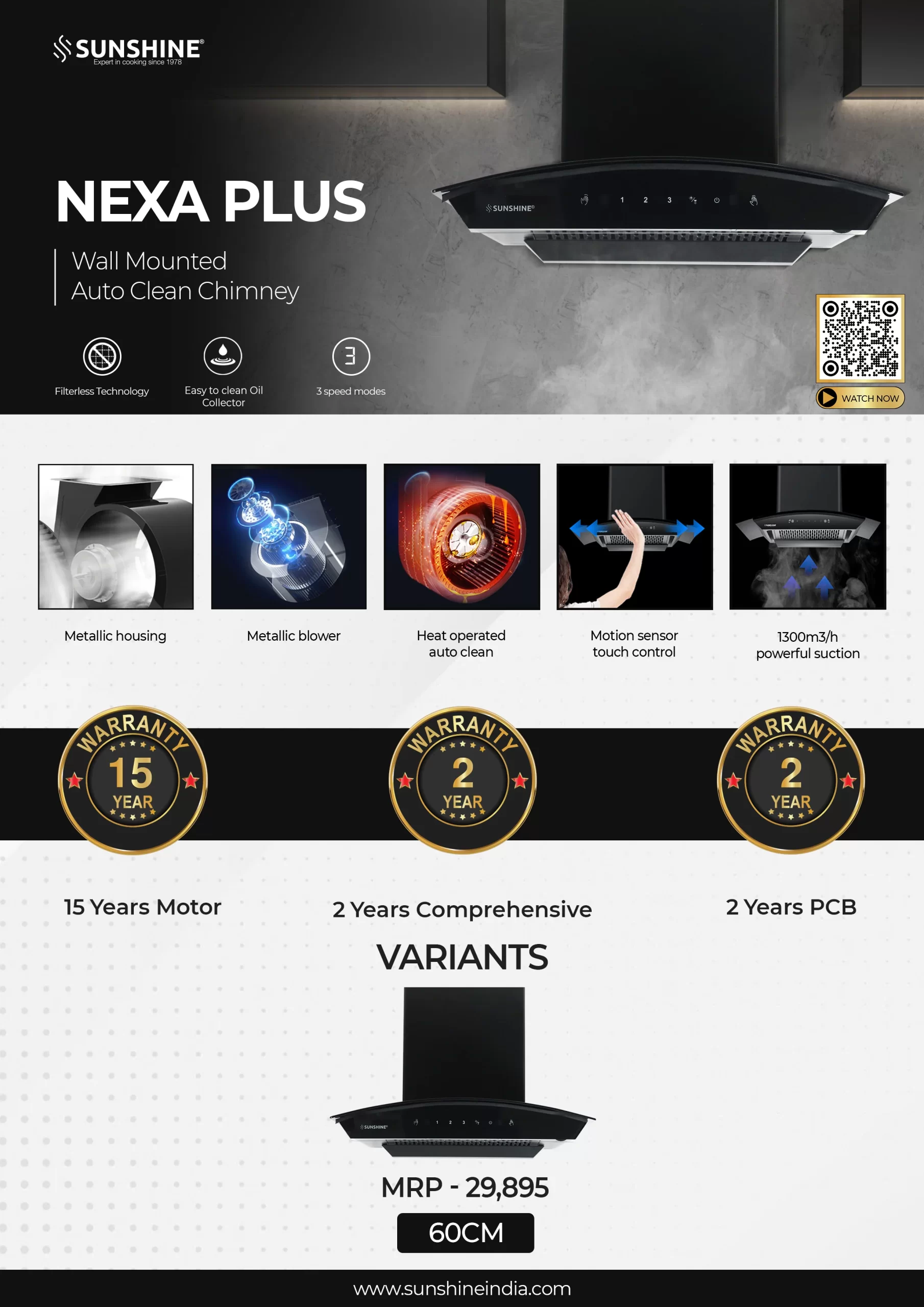 Sunshine Nexa plus Wall Mounted Auto Clean Chimney – Choice Home