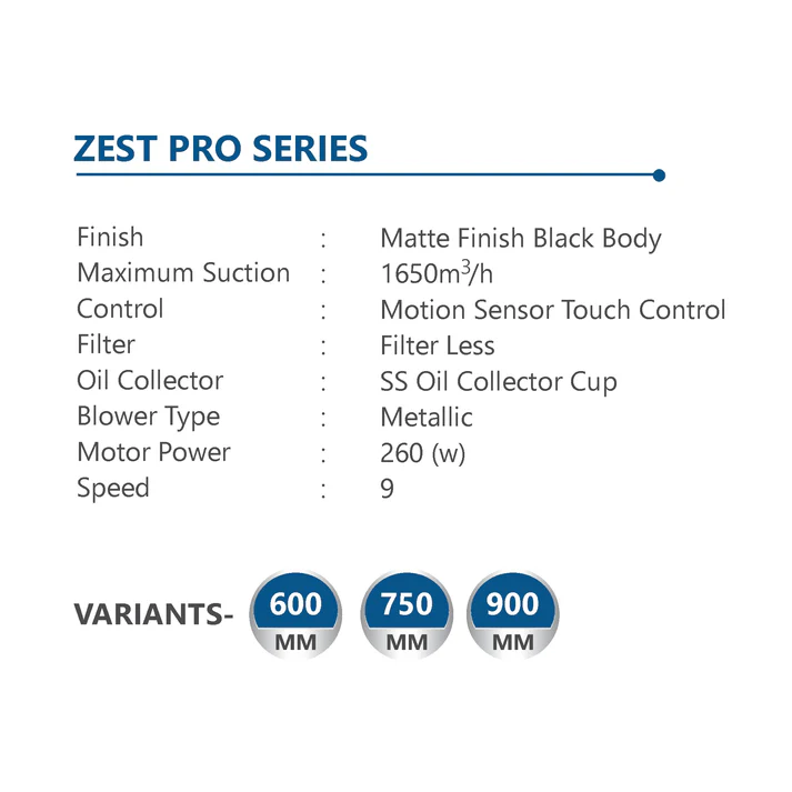 Sunshine Zest Pro-60 Silent Series Wall Mounted Auto Clean Chimney - Image 3